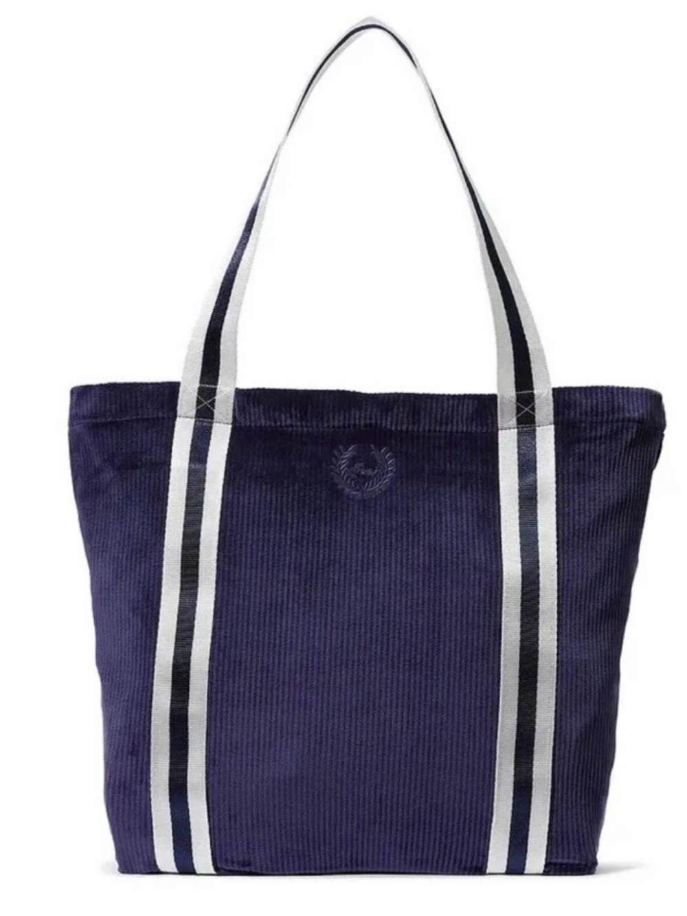 NWT PINK Victoria's Secret Blue Velour Ribbed Corduroy Tote Bag Striped Handles